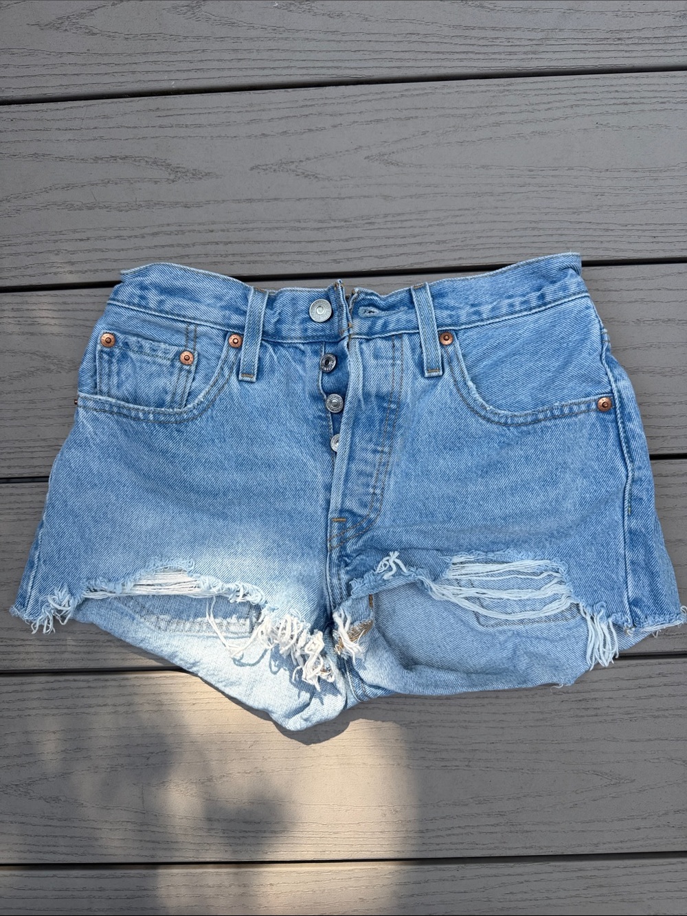 Levi's 501 Women's size 24 Blue Distressed High-Waist Denim Shorts